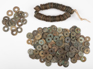 Coins world in boxes - China - String of ca. 200 cash coins (later Qing Dynasty), called atak and was used as a means of payment in Bali and Lombok fr...