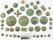 Coins world in boxes - China - Western Zhou, 1122-222 B.C, Pseudo-money, “Shield money”. These items all have a loop or bar on back as if for attachme...