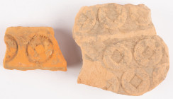 Coins world in boxes - China - Two terracotta fragments of moulds for casting of early Chinese cash coins. Interesting archeological artifacts.