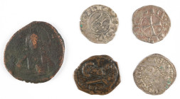 Coins world in boxes - Crusader States - Lot of 5 coins: Principality of Antioch, Tancred (1101-12) AE follis (2.14 g.) (Metcalf 63-70); Bohemond III ...