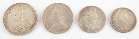 Coins world in boxes - England - Set of 4 English coins of Victoria, all of 1887 with incl. Crown, Double-Florin, Halfcrown and Florin – qualities aro...