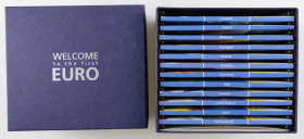 Coins world in boxes - Euro's - Box with Euro sets collection "Welcome to the first Euro" with silver medals incl. Finland, France, Belgium, Austria, ...