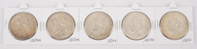 Coins world in boxes - France - Small lot of Napoleon III 5 francs coins - 1867A, 1867BB, 1868BB, 1869BB and 1870A - 5 pcs. - all in good XF or better...
