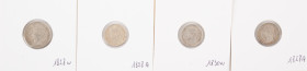Coins world in boxes - France - Small lot with silver coins of Charles X - 1/2 franc 1828W, 1/4 franc 1827A, 1828A, 1830A - all in good XF or UNC cond...