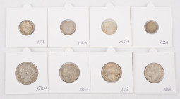 Coins world in boxes - France - Small lot of silver coins type Céres - 20 centimes, 50 centimes, 1 franc and 2 francs- average good XF or better - 8 p...