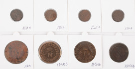 Coins world in boxes - France - Small lot of copper coins of 1, 5 and 10 centimes from l'an 7 till 1851 - a.o. 10 centimes 1814W Antwerp and 5 centime...
