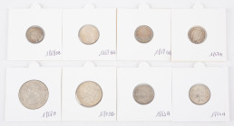 Coins world in boxes - France - Small lot silver coins Napoleon III, laureate head - 20 centimes, 50 centimes, 1 franc, 2 francs - 8 pcs. - XF and UNC