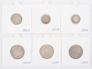 Coins world in boxes - France - Small lot of silver coins Napoleon III, barehead - 20 centimes, 50 centimes and 1 franc - good VF and XF - 6 pcs.