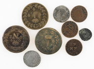 Coins world in boxes - France - Lot with 6 coins of France, Orange a.w. 2x 1/12 Ecu, 2x Double Tournois, Liard etc. with old collectors cards, added 2...