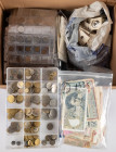 Coins world in big boxes - cannot be shipped - Miscellaneous - Moving box with World coins, stamps and banknotes incl. USA 10$ uncut sheet 2009, Enlan...