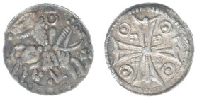 Hertogdom Brabant - Henri I (1190-1235) - Denarius ND (1210-1235) Antwerpen (DW 33 / Vanhoudt G 19) – 0.53 gram – Obv. Knight with sword on horseback ...