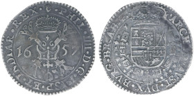 Hertogdom Brabant / Antwerpen - Philips IIII (1621-1665) - Patagon 1657 (vGH 329-1 / Delm. 293 / Vanhoudt 645) - 27.74 gram - Obv. Crowned knotty cros...