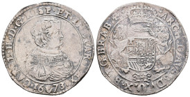 Hertogdom Brabant / Antwerpen - Karel II (1665-1700) - Dukaton 1673 (Delm. 325 / vGH 348-1a / Vanhoudt 692) - 32.24 gram - Obv. Bust to right with sma...