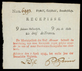 Banknotes Netherlands - Assignaten - Alkmaar - Alkmaar - Recepis van 9 Stuivers Hollandsch of 20 Sols de France 7 april 1795 - printed in black and re...