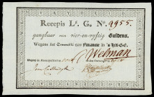 Banknotes Netherlands - Assignaten - Holland, provincial recepis van 54 guldens 1795 – printed in black, ornamented border 'Vryheid Gelykheid Broeders...