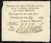 Banknotes Netherlands - Assignaten - Enkhuizen, Stedelijk recepis van 6¾ stuivers 1795 - printed in black (P. B41, Kolsky 85, PL390.2a) – handwritten ...