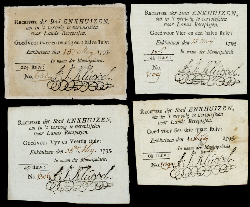 Banknotes Netherlands - Assignaten - Enkhuizen, Stedelijk recepisen van 4½, 6¾, ...