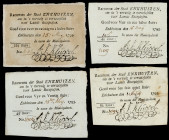 Banknotes Netherlands - Assignaten - Enkhuizen, Stedelijk recepisen van 4½, 6¾, 22½ and 45 stuivers 1795 - printed in black (P. B40-B43, Kolsky 84-87,...