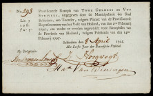 Banknotes Netherlands - Assignaten - Schiedam, Stedelijk recepis van 2 gulden 5 stuivers 1795 – printed in black (P. B91a / PL860.4 / Kolsky -) – hand...