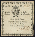 Banknotes Netherlands - Assignaten - Zeeland - Recepis of 2¼ Sols or 18 Duiten 23.3.1795 - printed in black with crowned arms of Zeeland on face (P. B...