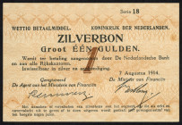 Banknotes Netherlands - 1 Gulden 1914 Silver certificate / Zilverbon (Mev. 01-1b / AV 1.1b / PL1.b / P. 4) - serie 18 - staines - AU (ex collection To...