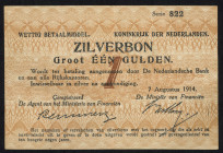 Banknotes Netherlands - 1 Gulden 1914 Silver certificate / Zilverbon (Mev. 01-1c / AV 1.1c / PL1.c / P. 4) - serie 822 - no wmk. - aVF