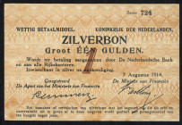 Banknotes Netherlands - 1 Gulden 1914 Silver certificate / Zilverbon (Mev. 01-1c / AV 1.1c / PL1.c / P. 4) - serie 724 - no wmk. - stains - XF (ex col...