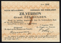 Banknotes Netherlands - 1 Gulden 1914 Silver certificate / Zilverbon (Mev. 01-1c / AV 1.1c / PL1.c / P. 4) - serie 263 - wmk. "MAASTIC" - XF+ (ex coll...