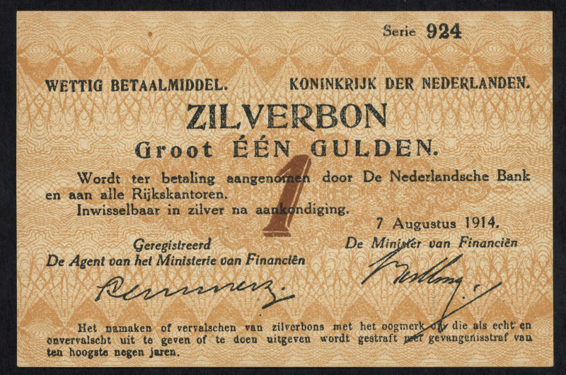 Banknotes Netherlands - 1 Gulden 1914 Silver certificate / Zilverbon (Mev. 01-1c...