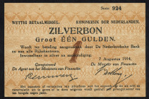 Banknotes Netherlands - 1 Gulden 1914 Silver certificate / Zilverbon (Mev. 01-1c / AV 1.1c / PL1.c / P. 4) - serie 924 - no wmk. - XF/AU.