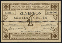 Banknotes Netherlands - 1 Gulden 1916 Silver certificate / Zilverbon (Mev. 02-1a / AV 2.1a / PL2.p1.d1 / P. 8) - cross perforated proof - #D 00000 - U...
