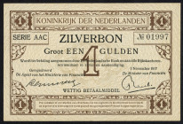 Banknotes Netherlands - 1 Gulden 1916 Silver certificate / Zilverbon (Mev. 02-2b / AV 2.2b / PL2 / P. 10) - 1.11.1917 - stain on reverse - XF/AU (ex c...