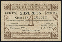 Banknotes Netherlands - 1 Gulden 1916 Silver certificate / Zilverbon (Mev. 02-3 / AV 2.3 / PL2c1 / P. 13) - 1.10.1918 - UNC.