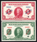 Banknotes Netherlands - 1 + 2½ Gulden 4.2.1943 Convertible treasury note / Muntbiljet Wilhelmina SPECIMEN (Mev. 05-01, 14 / AV 5S.1, 12S.1 / PL5.s1.a,...