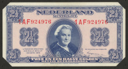 Banknotes Netherlands - 1 Gulden 1945 Convertible treasury note / Muntbiljet (Mev. 06-1c / AV 6.1c.2 / PL6 / P. 70) + 2½ Gulden 1945 Muntbiljet (Mev. ...