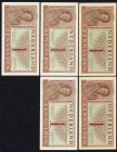 Banknotes Netherlands - 1 Gulden 1949 Convertible treasury note / Muntbiljet (Mev. 07-1a / AV 7.1a / PL7.a1 / P. 72) - Total 5 pcs. aw 2 + 3 consecuti...