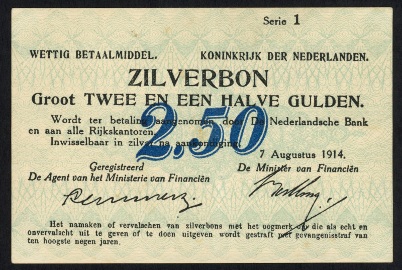 Banknotes Netherlands - 2½ Gulden 1914 Silver certificate / Zilverbon (Mev. 9-1a...