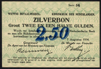 Banknotes Netherlands - 2½ Gulden 1914 Silver certificate / Zilverbon (Mev. 9-1b / AV 8.1b / PL10.b1 / P. 5) - serie 54 - aUNC (ex collection Toele)