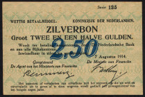 Banknotes Netherlands - 2½ Gulden 1914 Silver certificate / Zilverbon (Mev. 9-1c / AV 8.1c / PL10.c1 / P. 5) - serie 125 - mounting remnants on revers...