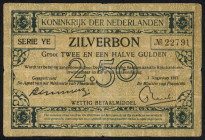 Banknotes Netherlands - 2½ Gulden 1.8.1917 Silver certificate / Zilverbon (Mev. 10-3a / AV 9.3a / PL 11.c / P. 11) - tears, rounded corners - F (ex co...