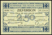Banknotes Netherlands - 2½ Gulden 1.8.1917 Silver certificate / Zilverbon (Mev. 10-3a / AV 9.3a / PL 11.c1.a / P. 11) - aUNC (ex collection Toele)