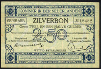 Banknotes Netherlands - 2½ Gulden 1.8.1917 Silver certificate / Zilverbon (Mev. 10-3b / AV 9.3b / PL 11.c2 / P. 11) - yellowed/stain - AU (ex collecti...