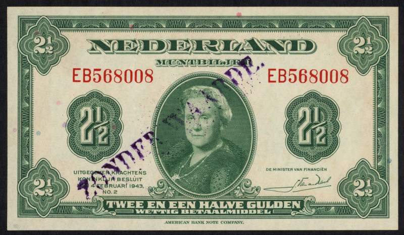 Banknotes Netherlands - 2½ Gulden 1943 Convertible treasury note / Wilhelmina SP...