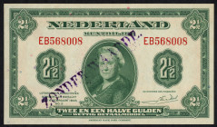Banknotes Netherlands - 2½ Gulden 1943 Convertible treasury note / Wilhelmina SPECIMEN (Mev. 14-1 / AV 12S / PL15.s5 / P. 65) - 'ZONDER WAARDE' (no va...