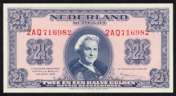 Banknotes Netherlands - 2½ Gulden 1945 Convertible treasury note / Muntbiljet (Mev. 15-1c / AV 13.1c.2 / P. 71) -#2 AQ 716982 - UNC