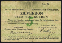 Banknotes Netherlands - 5 Gulden 1914 Silver Certificate / Zilverbon (Mev. 21-1b / AV 16.1b / PL20.b / P. 6) - serie 85 - stain - F/VF (ex collection ...