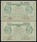 Banknotes Netherlands - 5 Gulden 1944 Silver Certificate / Zilverbon (Mev. 22-1a & 22-1c / AV 17.1a & 17.1b.2 / PL21.a.1 & 21.b / P. 63) - Total 2 pcs...