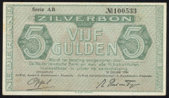 Banknotes Netherlands - 5 Gulden 1944 Silver Certificate / Zilverbon (Mev. 22-1b / AV. 17.1b.1 / / PL21.a.2 / P. 63) - aUNC (ex collection Toele)