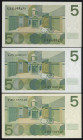 Banknotes Netherlands - 5 Gulden 1966 Vondel I (Mev. 23-1a / AV 18.2a / PL22.d.1 / P. 90) - Fill-in series including Replacement - # 5 ZZ 088477, 2 ZV...