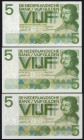 Banknotes Netherlands - 5 Gulden 1966 Vondel I (Mev. 23-1b / AV 18.1 / PL22 / P. 90) - Total 5 pcs including # 2 XC 069457 - X-serie treated with varn...
